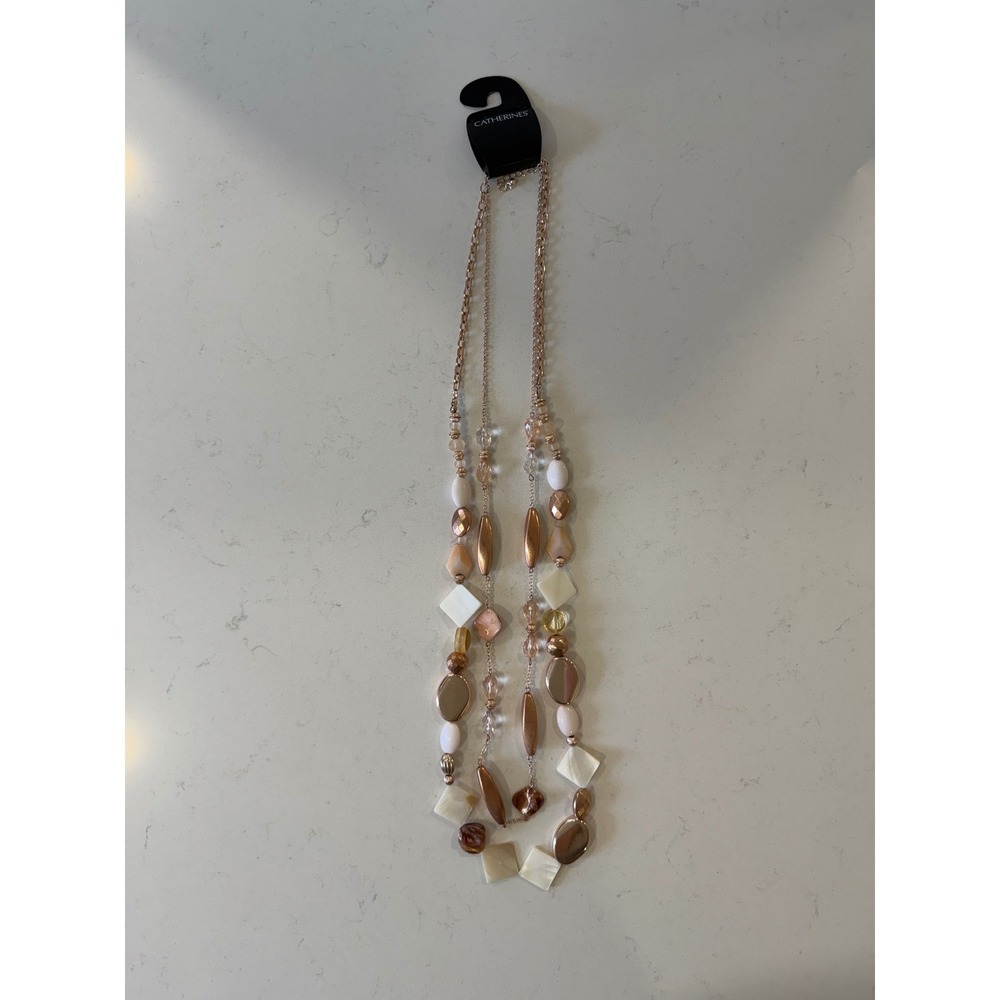 Catherines Rose Gold Multi Strand Beaded Layered Necklace Cream Copper White